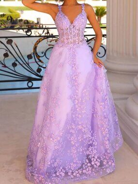 NWT Clarisse 810974 Floral Sequin Applique Prom Dress Lilac Size 6
